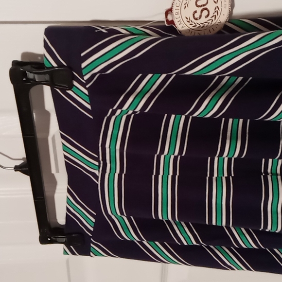 NWT Navy with Green & White Stripes A line Skater Skirt Juniors Sz Large - Picture 2 of 6